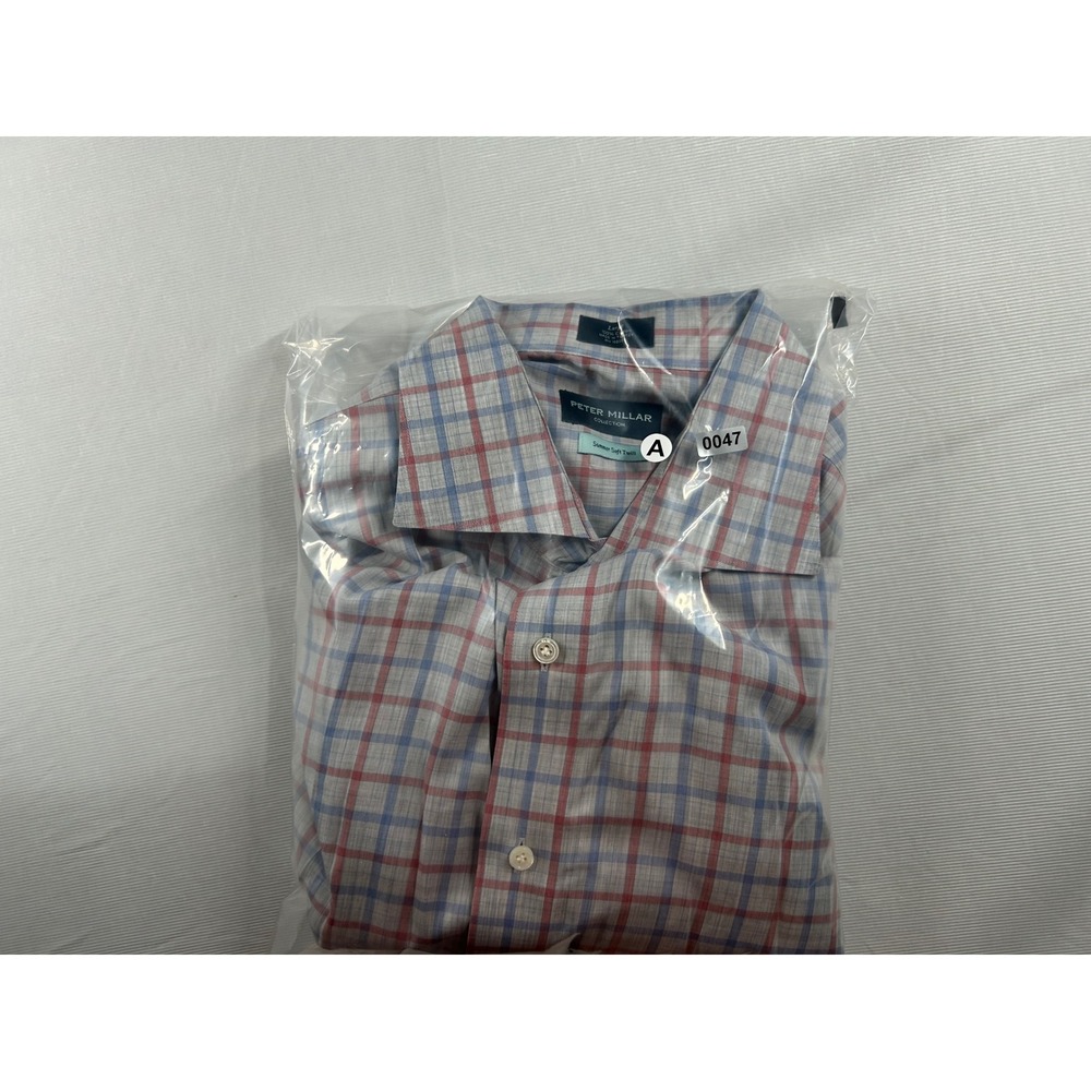 Peter Millar Mens Large Summer Soft Twill Plaid Button Down Shirt Blue - Picture 5 of 5